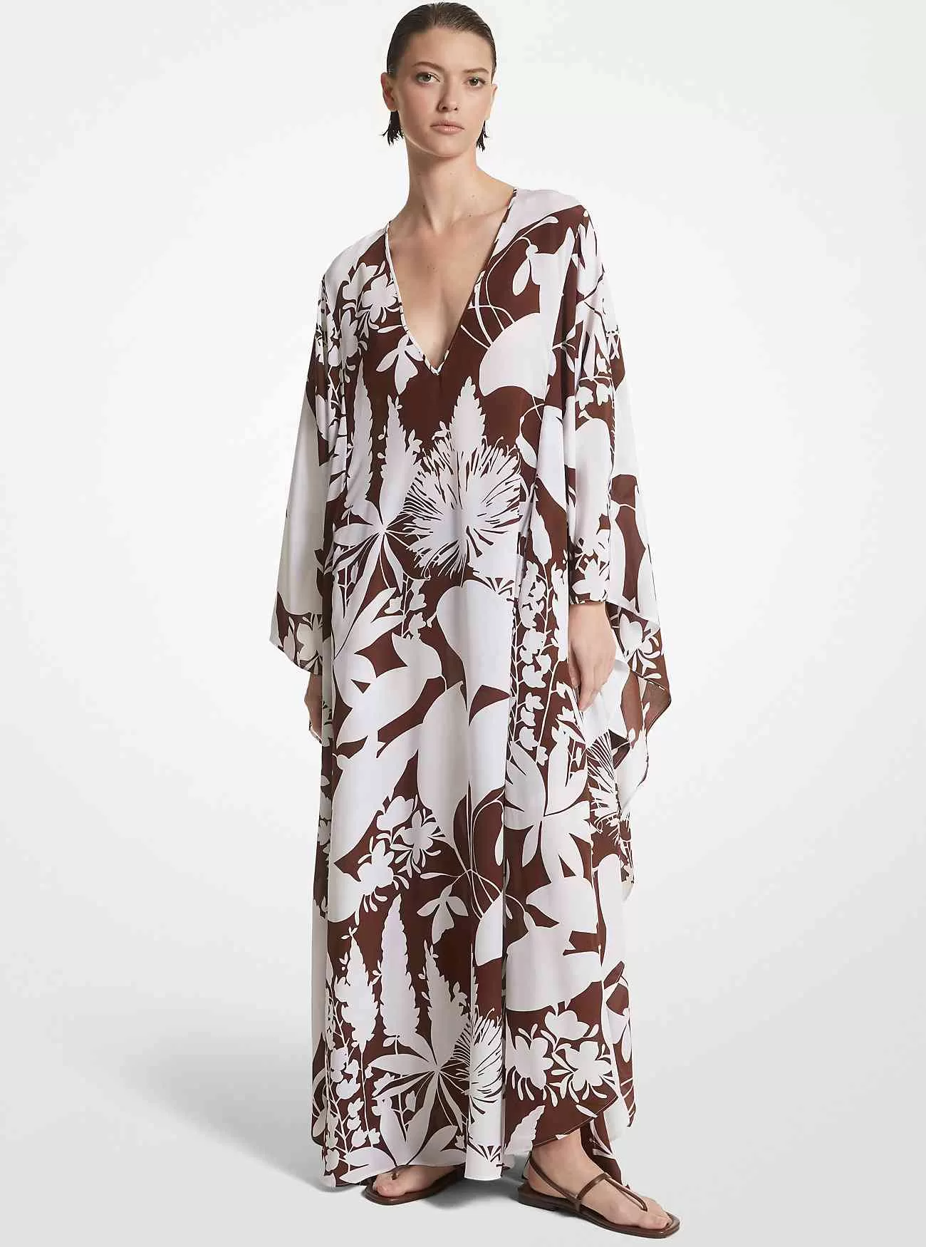 Shadow Floral Seiden-Crêpe-de-Chine-Kaftan