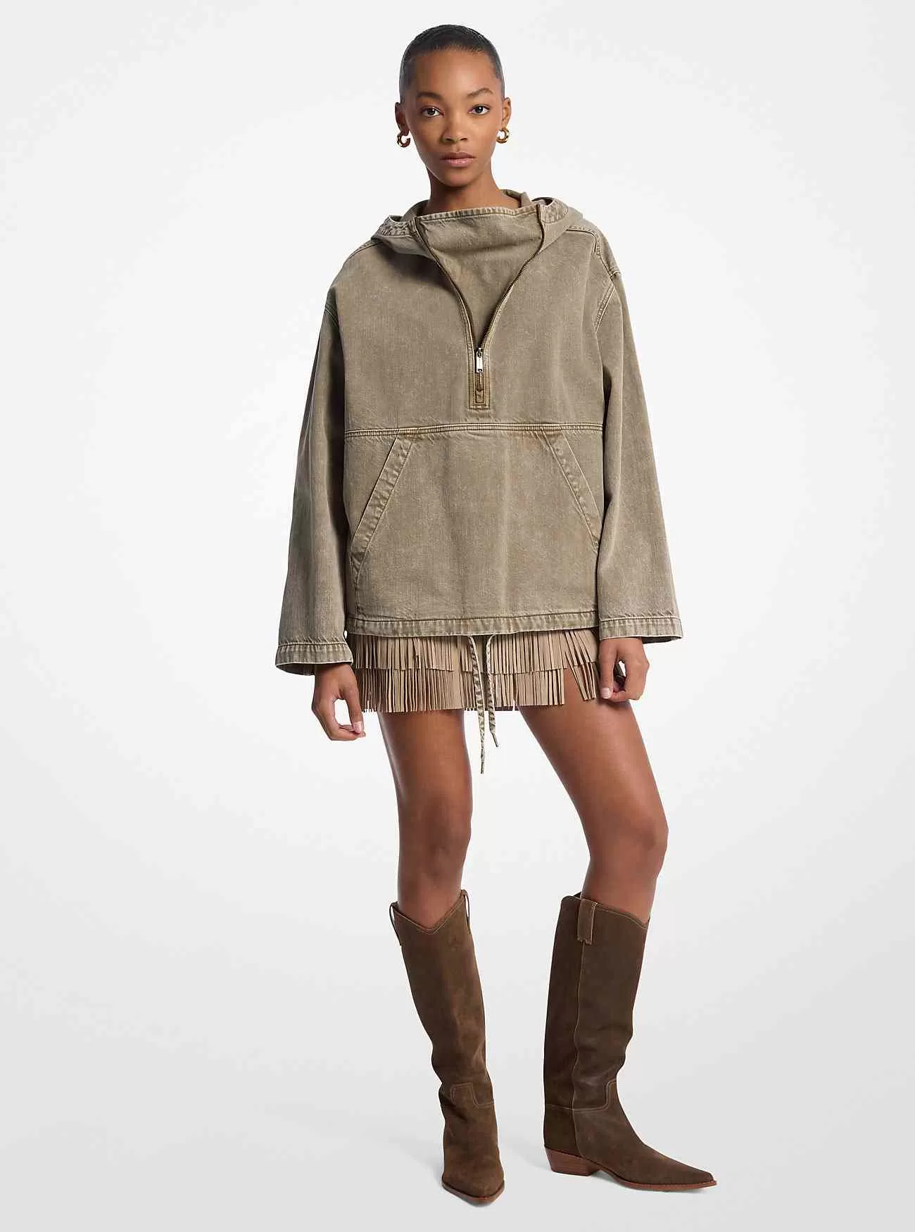 Stückgefärbte Jeans-Popover-Jacke