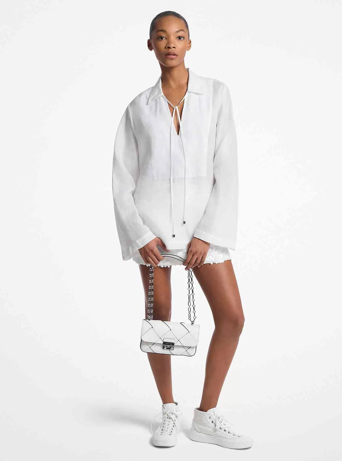 Tunika-Oberteil mit Ramie-Kragen