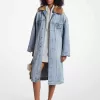 Übergroßer Denim-Mantel mit Kunstpelzbesatz