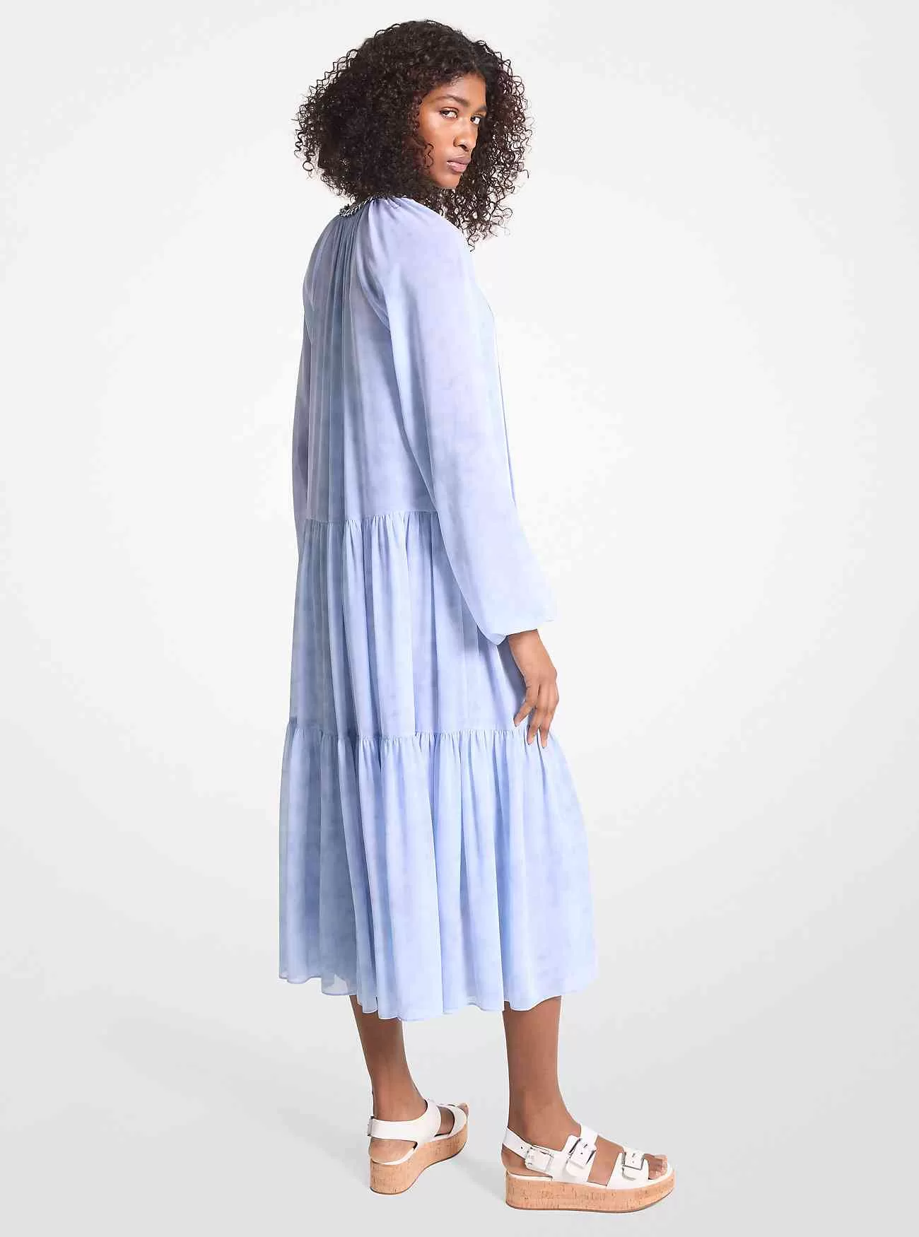 Verziertes, bedrucktes Georgette-Kleid