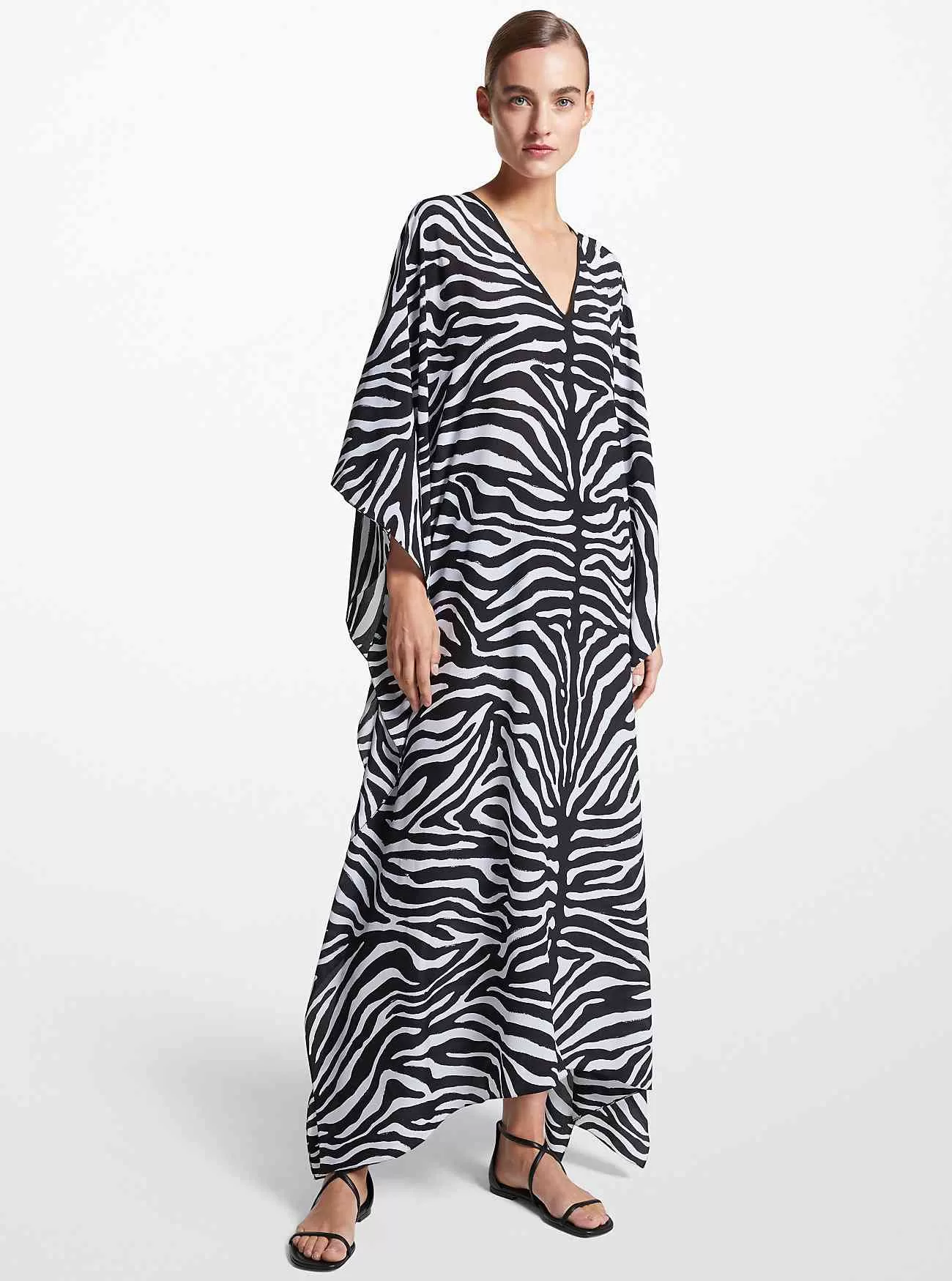 Zebra-Kaftankleid aus Crêpe de Chine aus Seide
